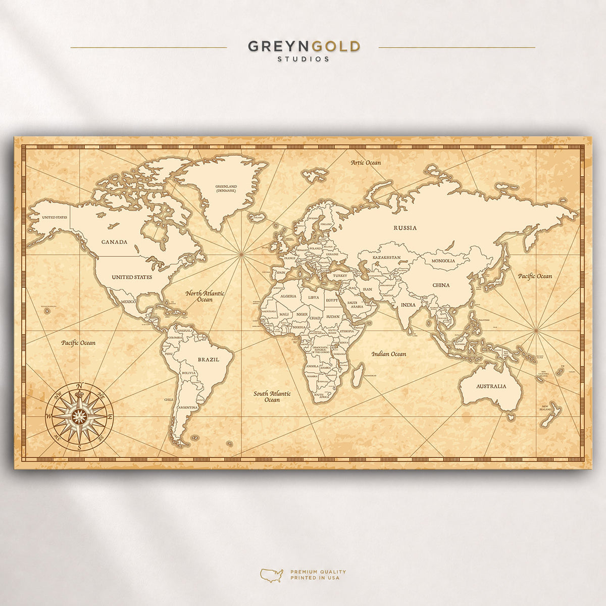 Vintage Political World Map Wall Art Poster – Detailed Educational Geography Print, Countries & Continents Map, Retro World Atlas, Classroom Office Travel Decor, Kids Learning Poster Premium Poster Print - Pick Size