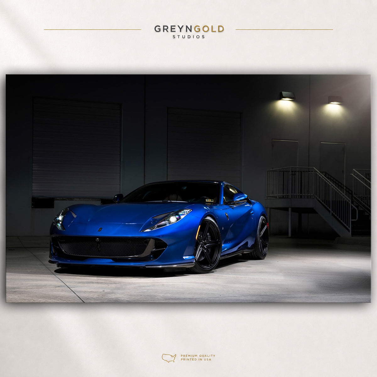 Blue Ferrari Racing Car Poster – Italian Supercar Wall Art, Luxury Automotive Decor, Sports Car Print, Garage Office Bedroom Poster Premium Poster Print - Pick Size