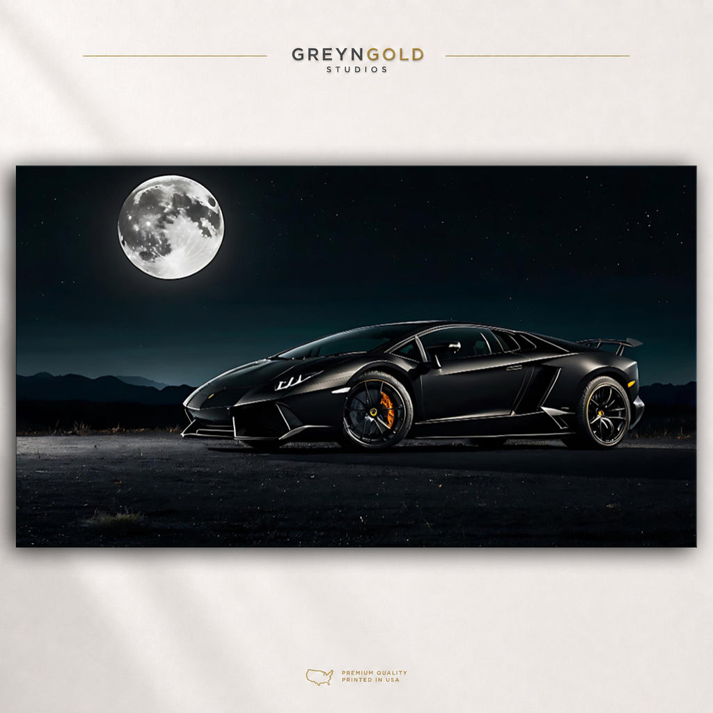 Lamborghini Aventador Black Super Car Wall Art - Italian Sports Car Poster, Exotic Car Print, Racing Automotive Art, Modern Garage Office Bedroom Decor Premium Poster Print - Pick Size