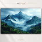Misty Mountain Wall Art - Foggy Landscape Print, Blue Green Mountain Nature Poster, Scenic Wilderness Decor, Forest Mountain Wall Art, Living Room Bedroom Decor Premium Poster Print - Pick Size
