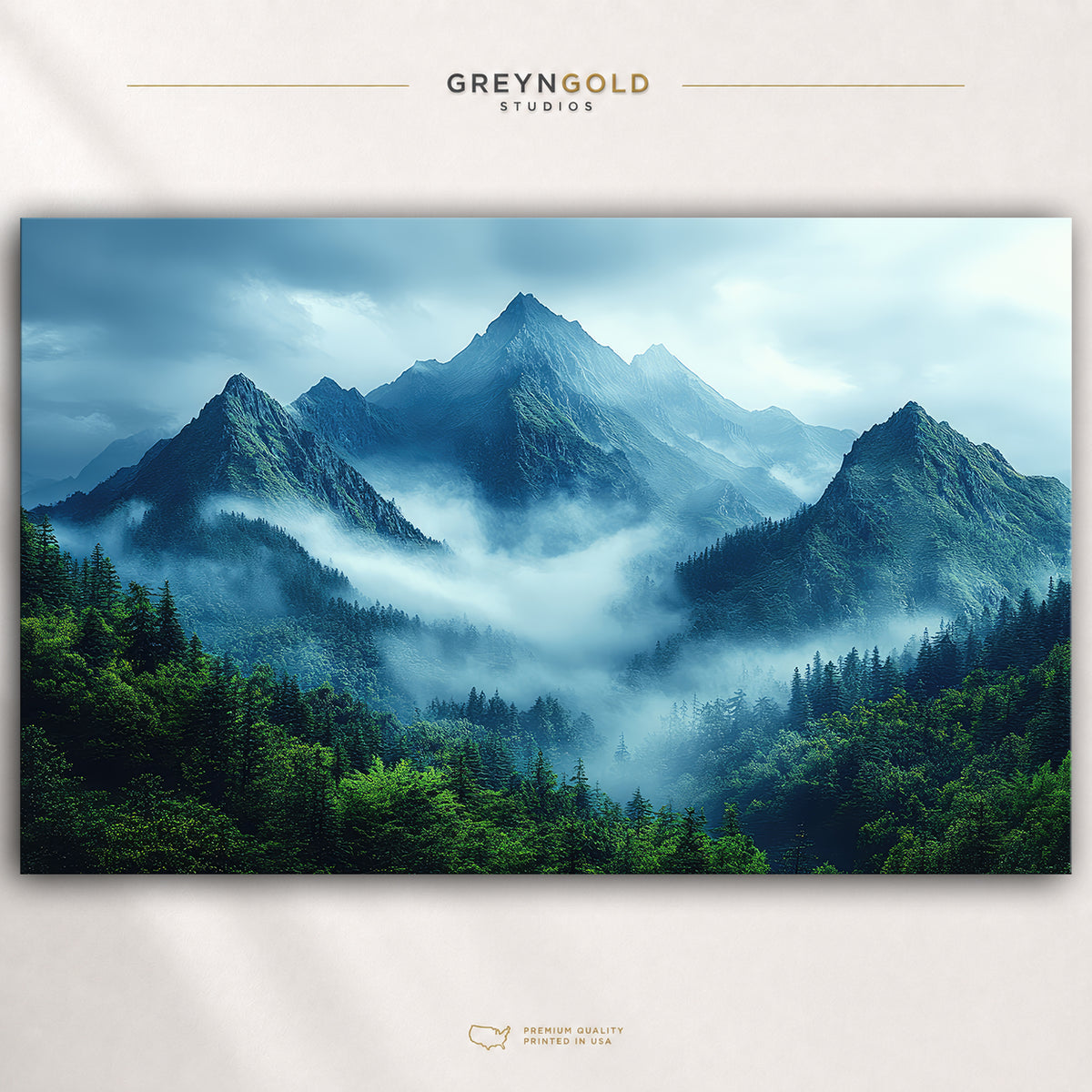 Misty Mountain Wall Art - Foggy Landscape Print, Blue Green Mountain Nature Poster, Scenic Wilderness Decor, Forest Mountain Wall Art, Living Room Bedroom Decor Premium Poster Print - Pick Size