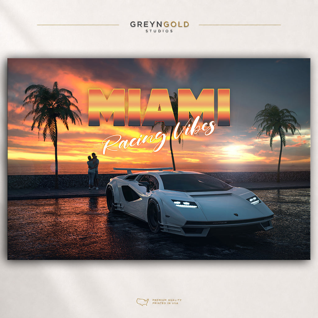 Lamborghini Countach Italian Supercar Wall Art - Miami Retro Car Print, Exotic Sports Car Decor, Luxury Automotive Poster, Garage Man Cave Art Premium Poster Print - Pick Size