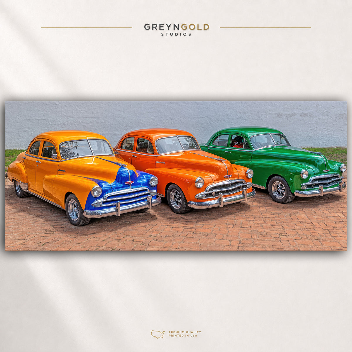 Colorful Classic Cars Poster – Vintage American Automobiles Wall Art & Retro Car Print, Garage Man Cave Decor Premium Poster Print - Pick Size
