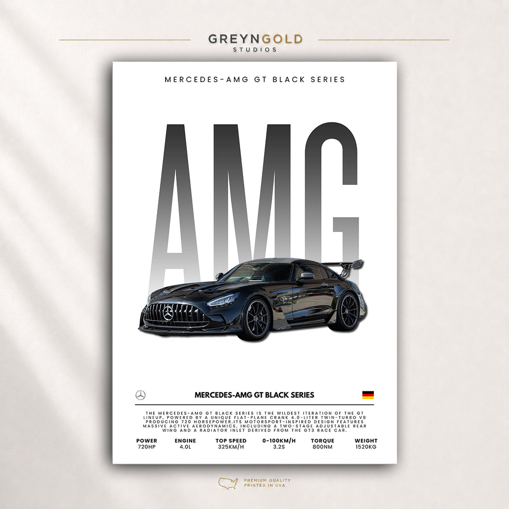 Mercedes-AMG GT Black Series Poster - German Supercar Wall Art, Luxury Sports Car Print, Racing Automotive Decor, Garage Man Cave Art Premium Poster Print - Pick Size