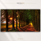 Golden Sunset Woodland Wall Art - Scenic Nature Poster, Green Forest Decor, Peaceful Nature Art, Living Room Bedroom Decor Premium Poster Print - Pick Size