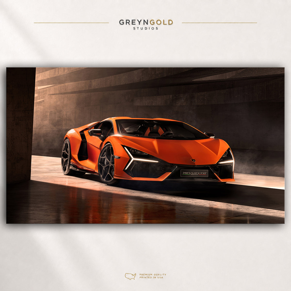 Lamborghini Revuelto Orange Supercar Wall Art - Italian Exotic Sports Car Print, Luxury Automotive Decor, Racing Garage Art, Car Lover Gift Premium Poster Print - Pick Size