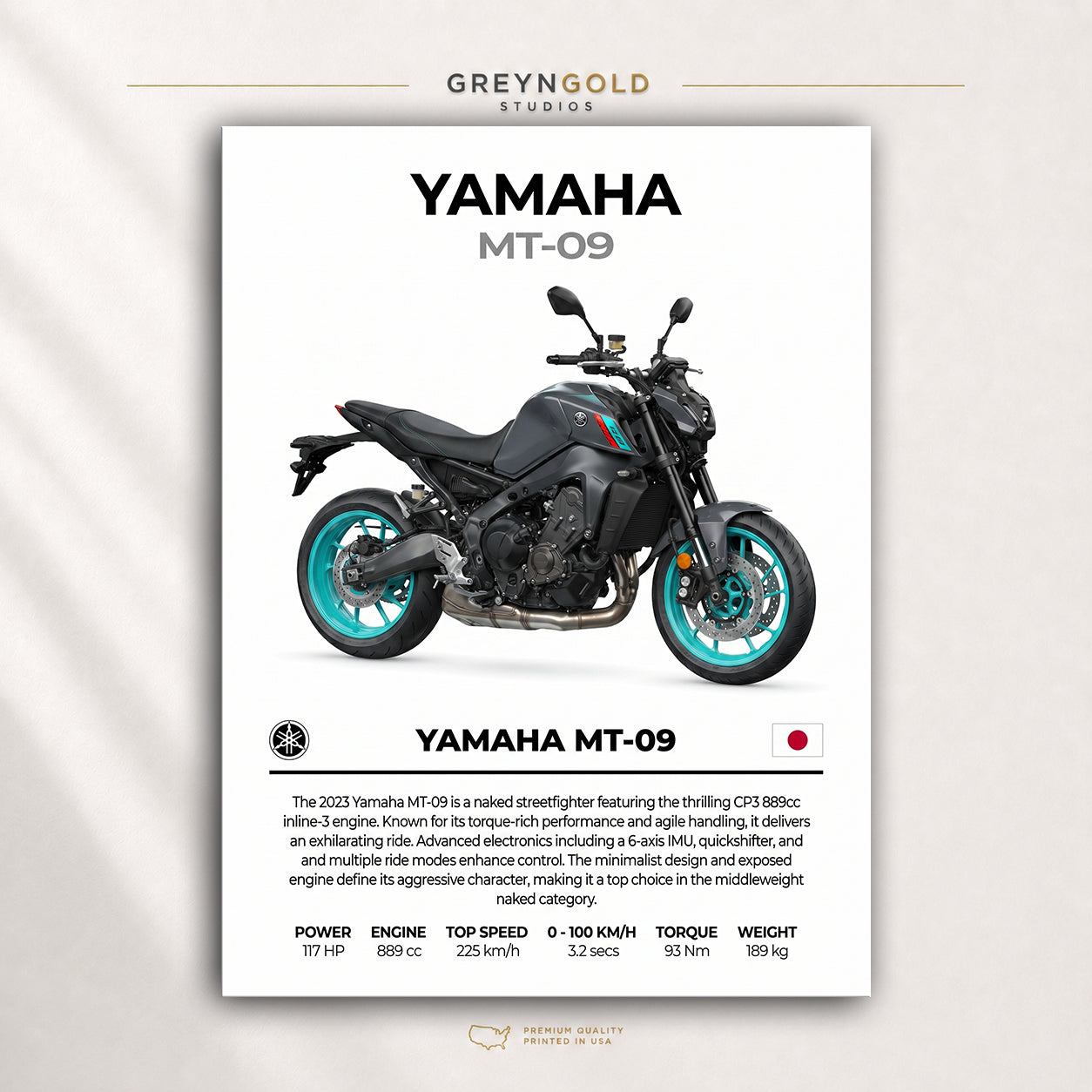 Yamaha MT 09 Superbike Wall Art – Japanese Sports Motorcycle Print, Racing Bike Decor, High Performance Motorbike Artwork, Garage Man Cave Biker Gift Premium Poster Print - Pick Size
