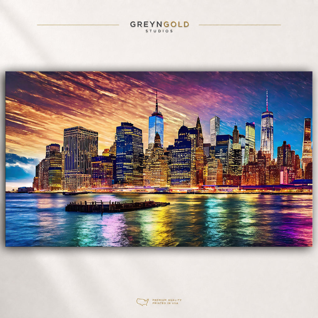 New York Downtown Cityscape Wall Art Poster – Urban Skyline Artwork, Modern Architecture Print, Bedroom Living Room Decor Premium Poster Print - Pick Size