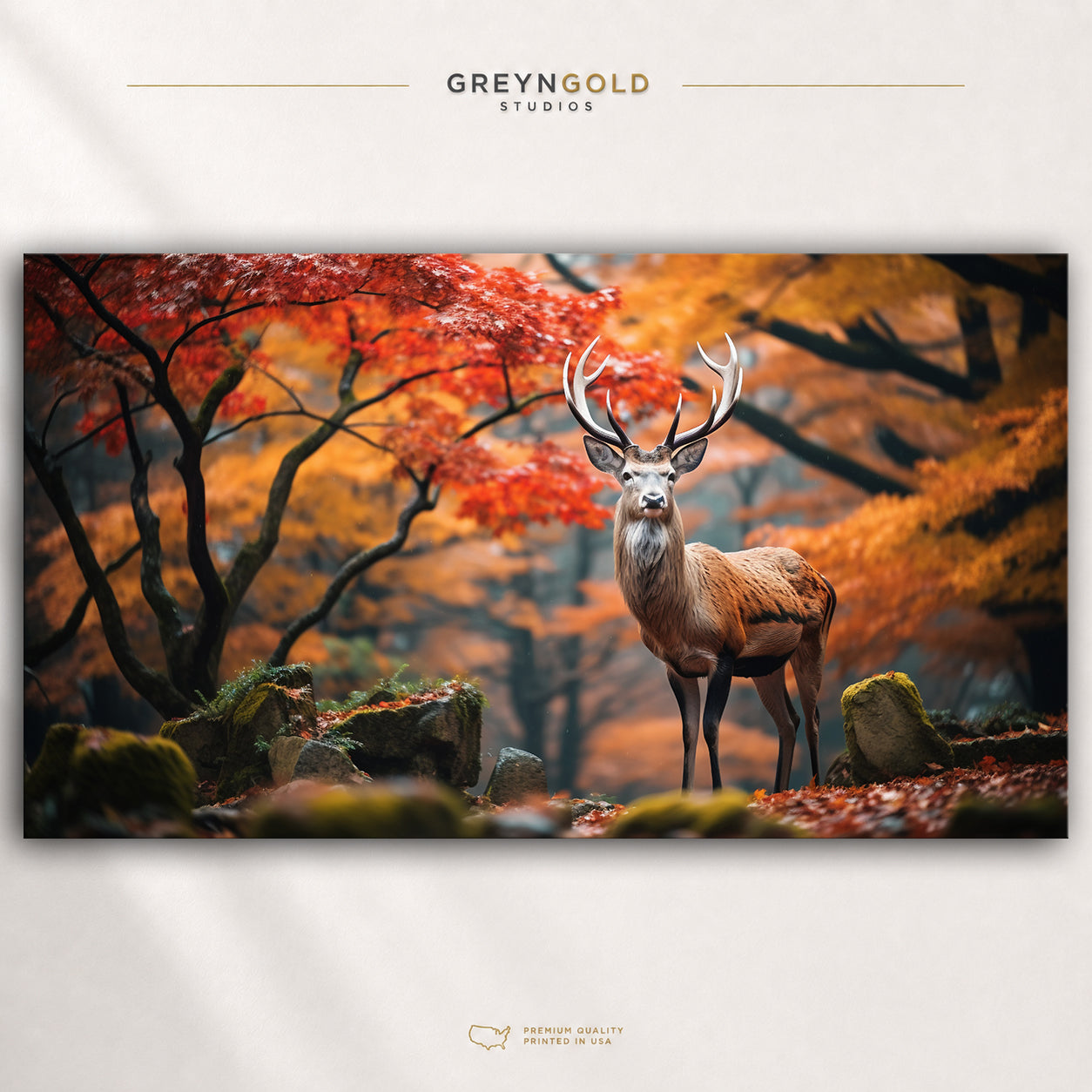 Wild Animal Stag in Autumn Wall Art Poster – Wildlife Nature Print, Safari Animal Decor, Jungle Wall Art, Bedroom Living Room Artwork Premium Poster Print - Pick Size