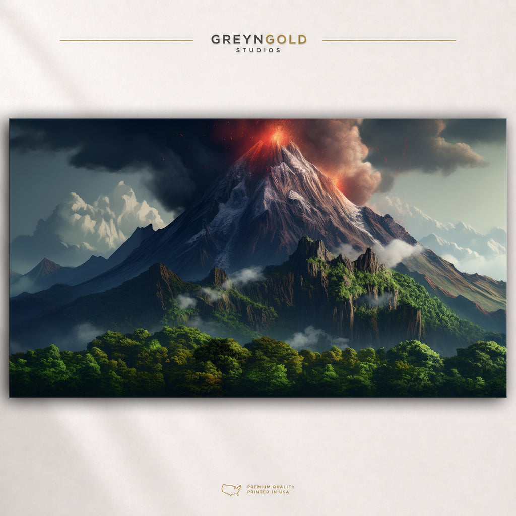 Volcano Mountain Wall Art Poster - Erupting Volcano Landscape Print, Scenic Mountain Nature Poster, Fiery Peak Wall Decor, Living Room Bedroom Decor Premium Poster Print - Pick Size