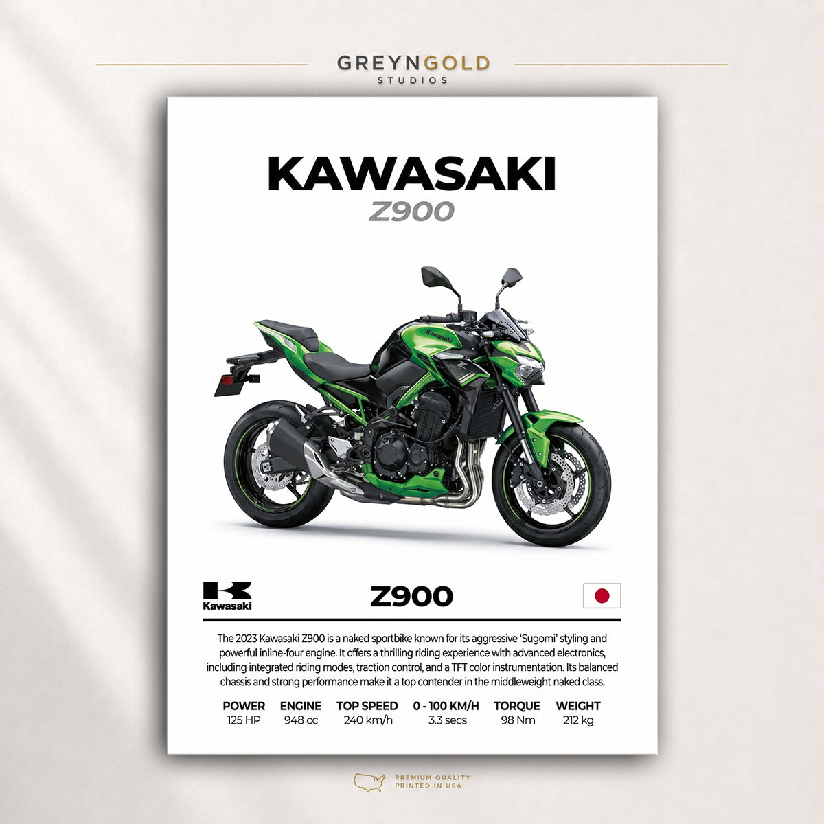 Kawasaki Z900 Superbike Wall Art – Japanese Sports Motorcycle Print, Racing Bike Decor, High Performance Motorbike Artwork, Garage Man Cave Biker Gift Premium Poster Print - Pick Size
