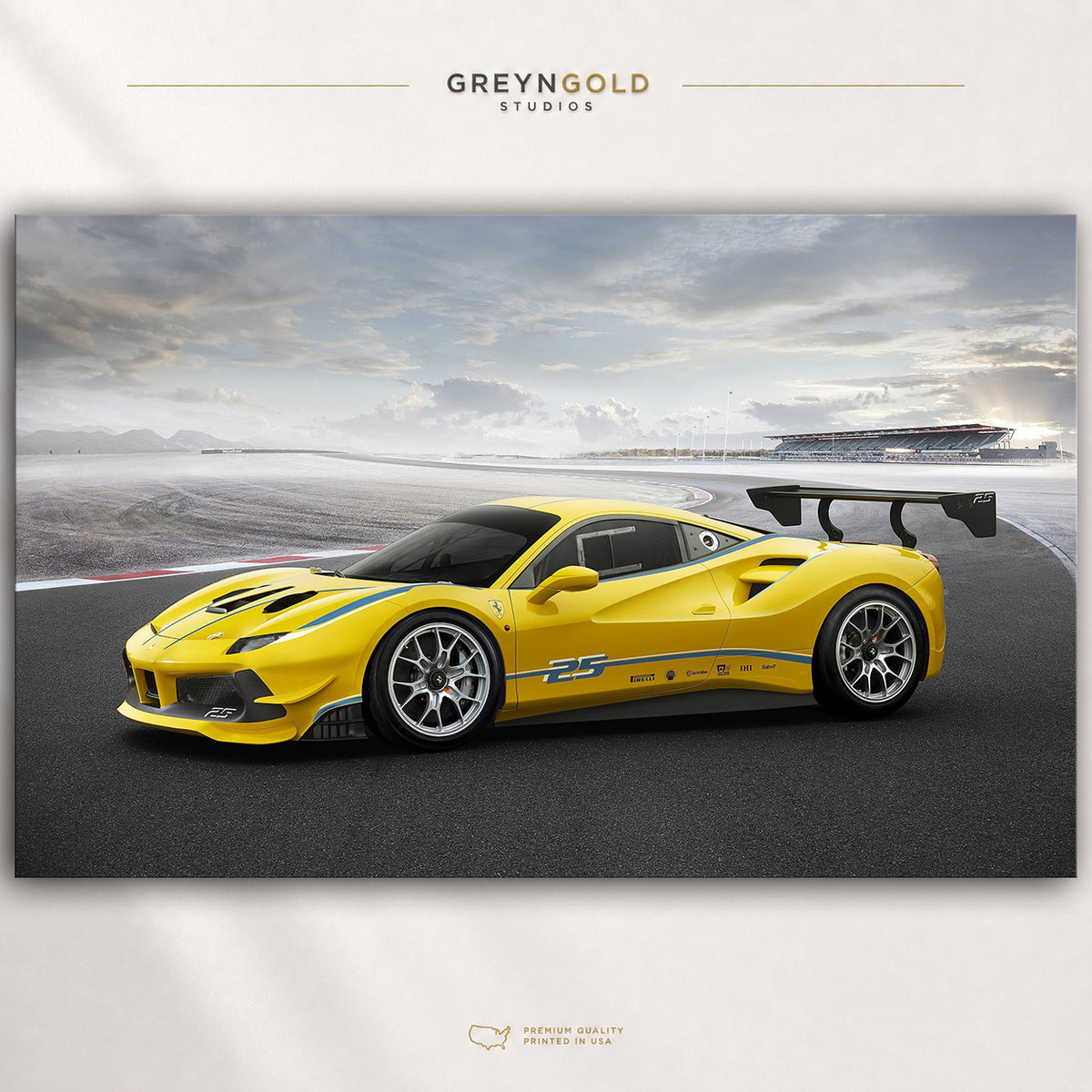 Yellow Ferrari Automotive Wall Art Poster – Exotic Italian Supercar Print, Luxury Sports Car Decor, Racing Car Garage Art, Car Enthusiast Gift Premium Poster Print - Pick Size