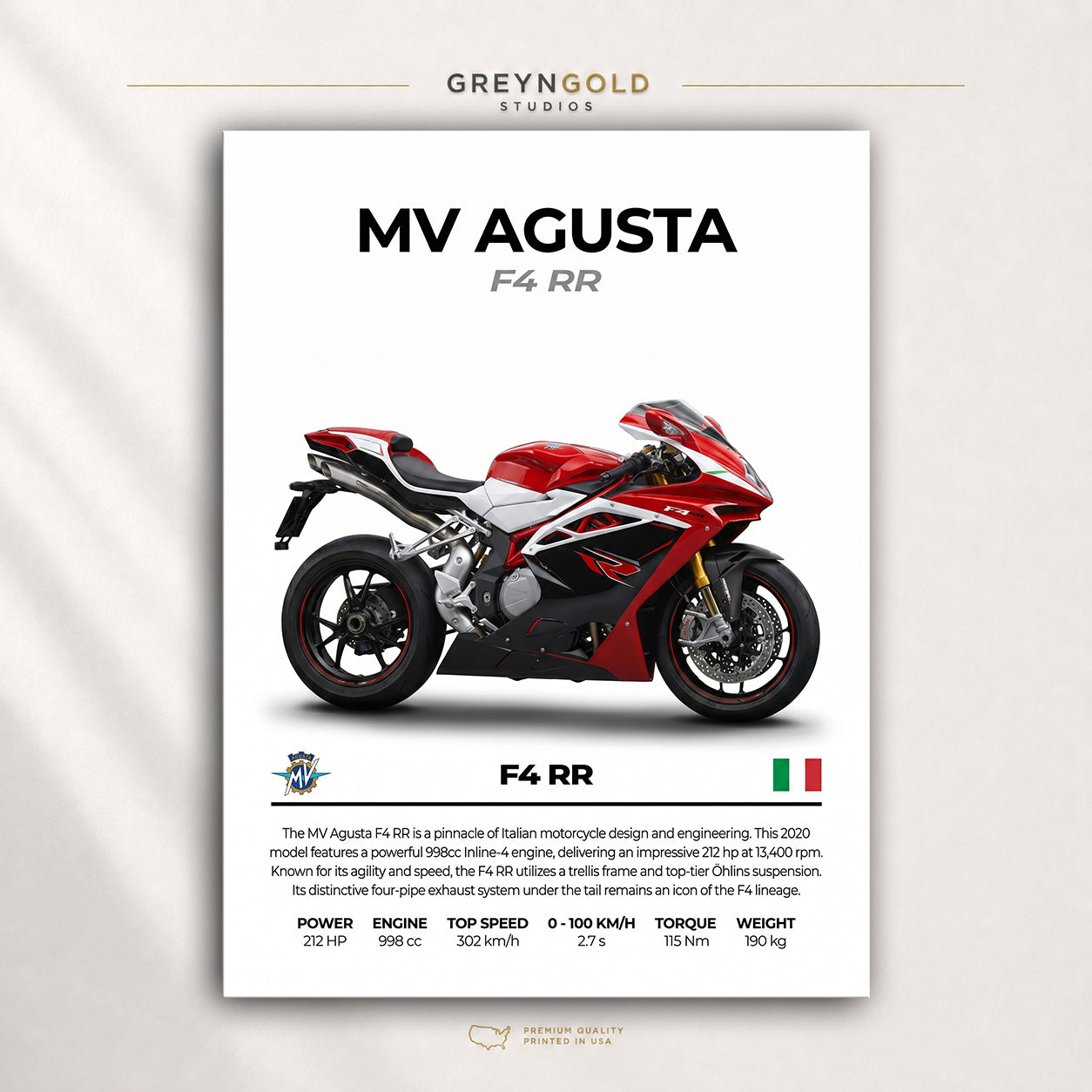 MV Agusta F4 RR Superbike Wall Art – Italian Sports Motorcycle Print, Racing Bike Decor, High Performance Motorbike Artwork, Garage Man Cave Biker Gift Premium Poster Print - Pick Size