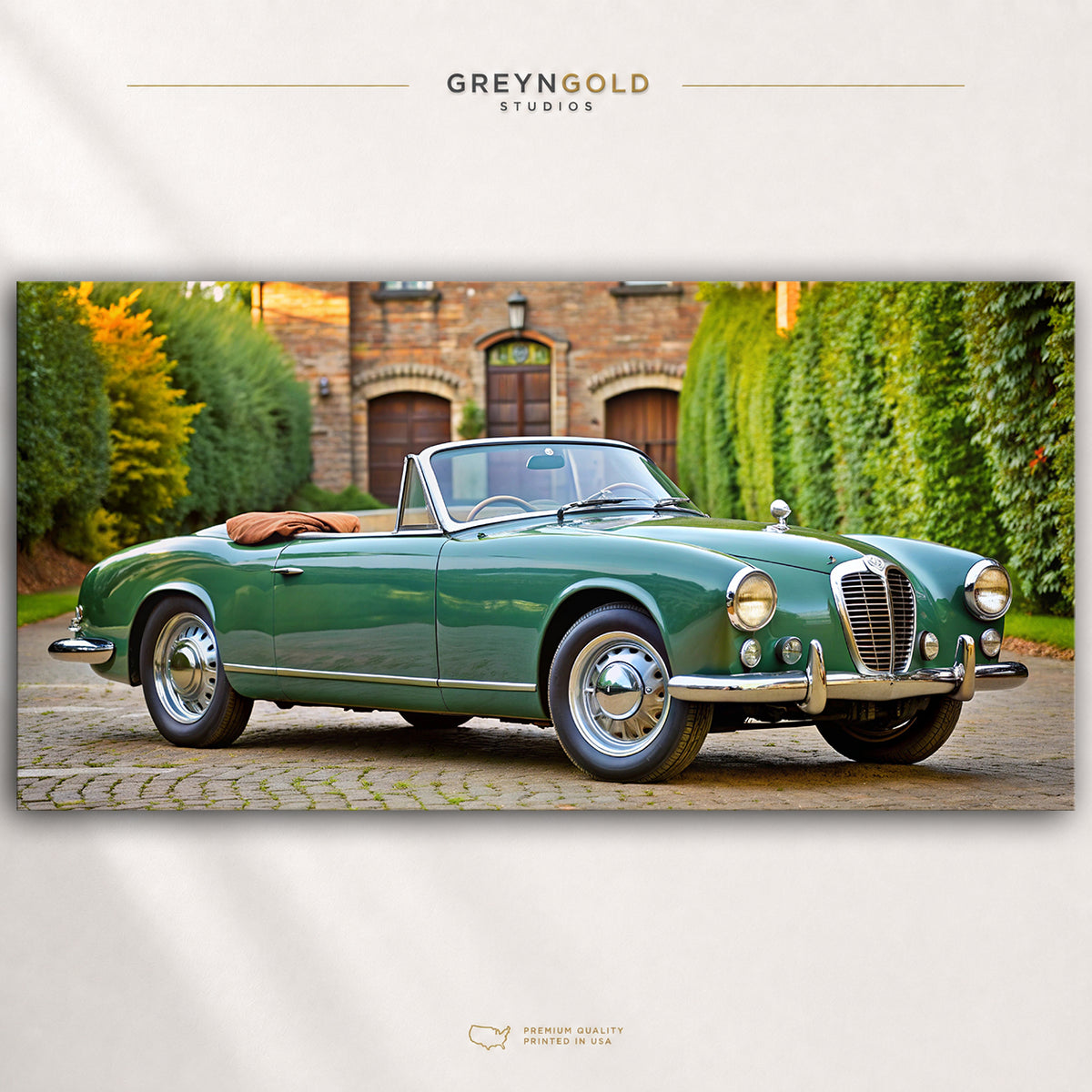 1950s Italian Classic Roadster Poster – Vintage Green Convertible Wall Art & Retro European Car Print, Garage Man Cave Decor Premium Poster Print - Pick Size