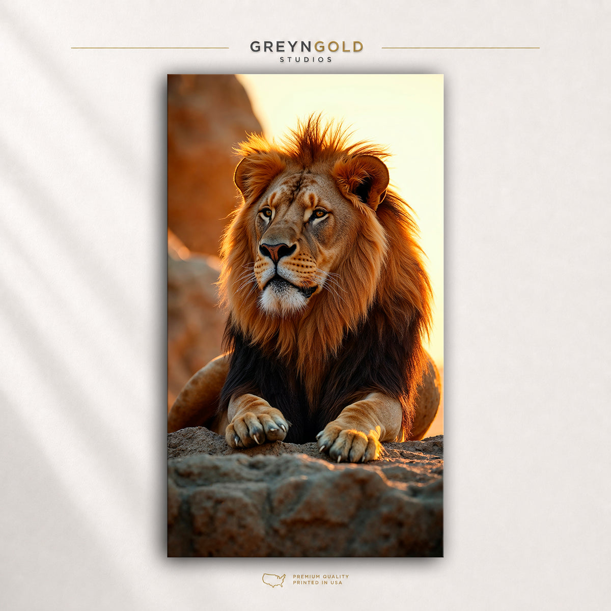 Lion Wall Art Poster, Majestic African Lion Wildlife Print, Safari Animal Decor, Golden Sunset Nature Artwork, Living Room Office Bedroom Wall Art Premium Poster Print - Pick Size
