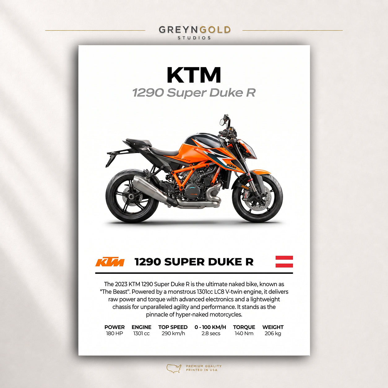 KTM 1290 Super Duke R Superbike Wall Art – Sports Motorcycle Print, Racing Bike Decor, High Performance Motorbike Artwork, Garage Man Cave Biker Gift Premium Poster Print - Pick Size