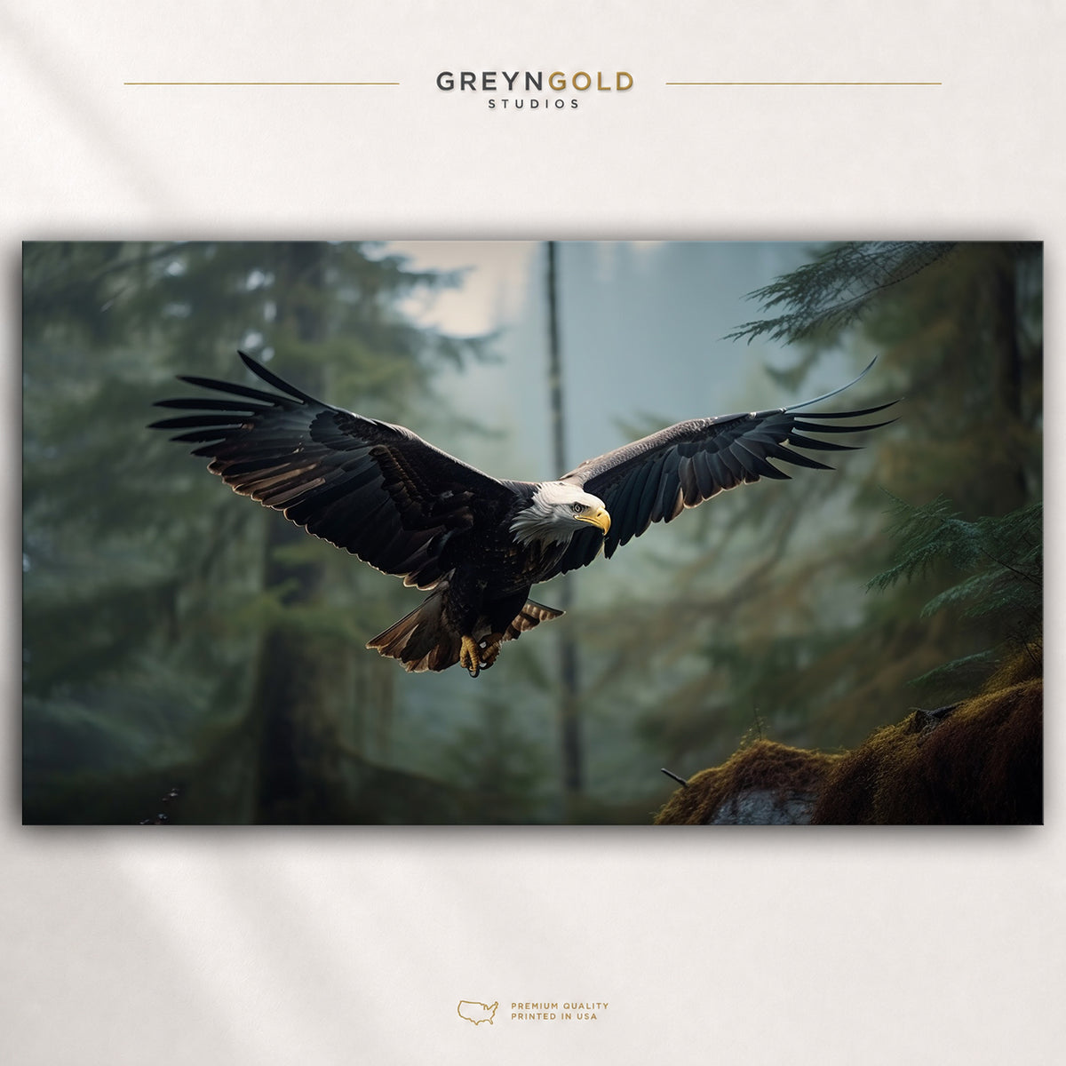 Bald Eagle Wall Art Poster - American Eagle in Flight Wildlife Print, Nature Decor, Living Room Art Premium Poster Print - Pick Size