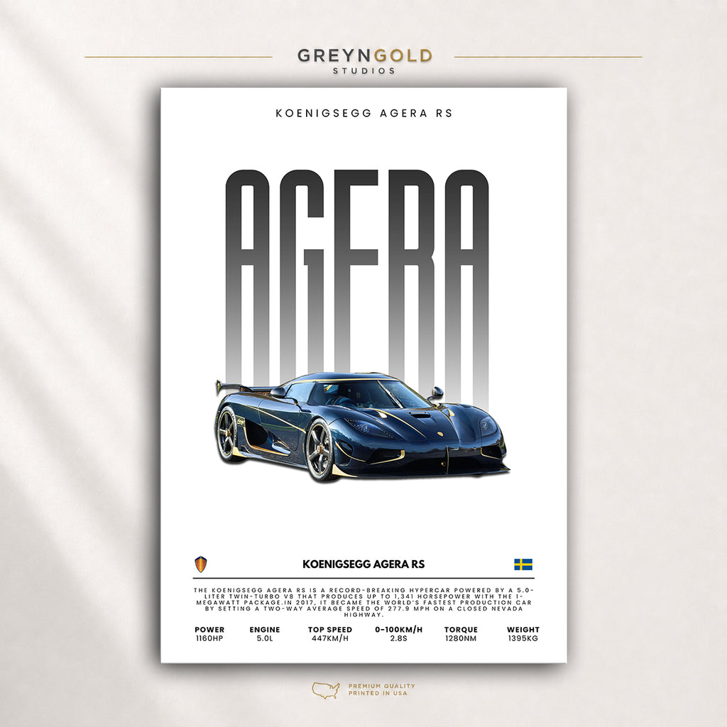 Koenigsegg Agera RS Poster, Swedish Hypercar Wall Art, Exotic Supercar Specification Print, Luxury Performance Car Decor, Racing Garage Art, Car Lover Gift Premium Poster Print - Pick Size