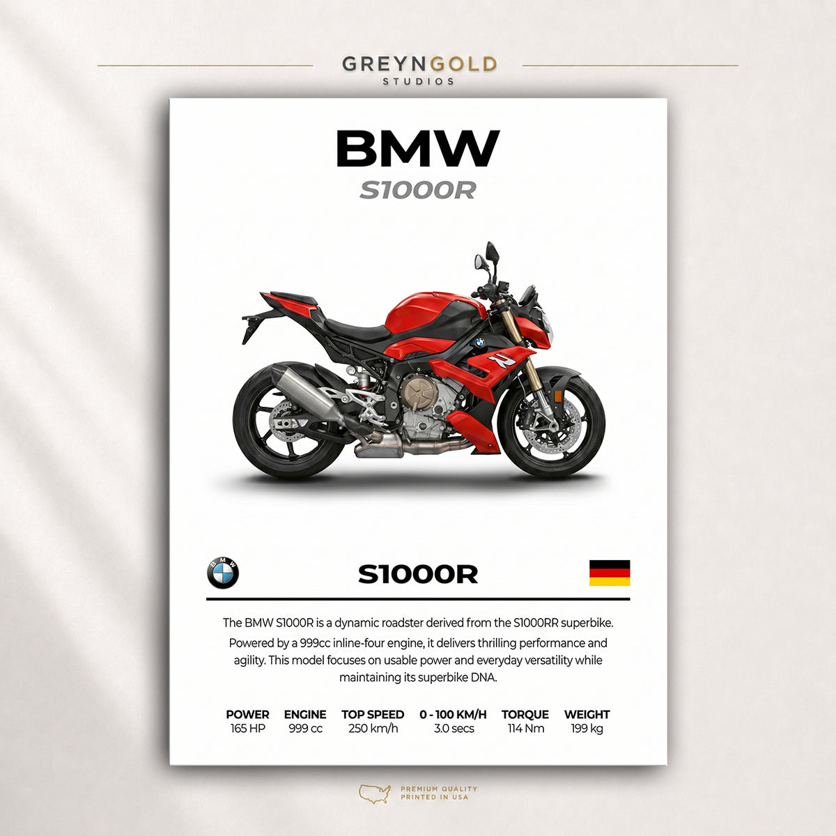 BMW S1000R Superbike Wall Art – German Sports Motorcycle Print, Racing Bike Decor, High Performance Motorbike Artwork, Garage Man Cave Biker Gift Premium Poster Print - Pick Size