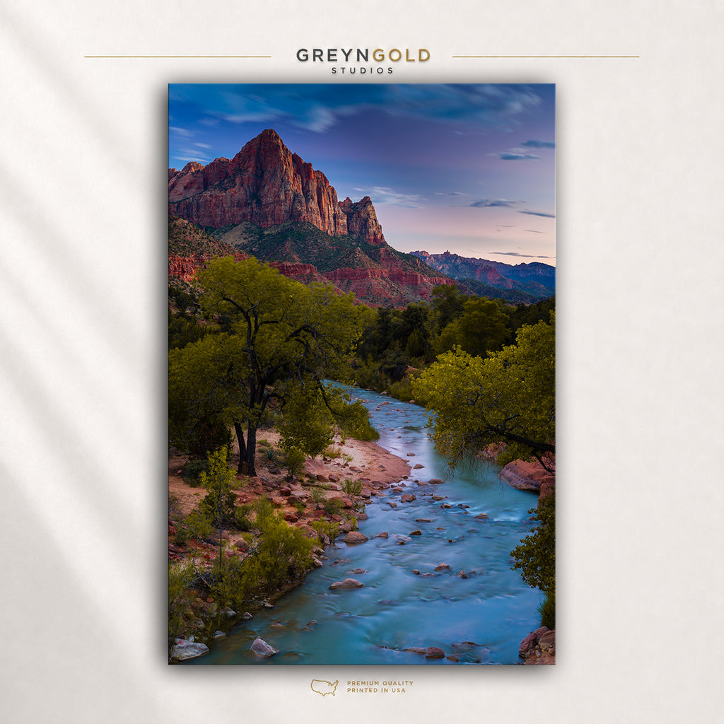 Zion National Park Poster – The Watchman & Virgin River Utah USA, Mountain Landscape Wall Art, Scenic Travel Print Premium Poster Print - Pick Size