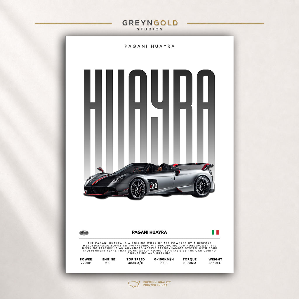 Pagani Huayra Italian Sport Car Wall Art - Exotic Supercar Print, Luxury Performance Car Decor, Racing Garage Art, Car Lover Gift Premium Poster Print - Pick Size