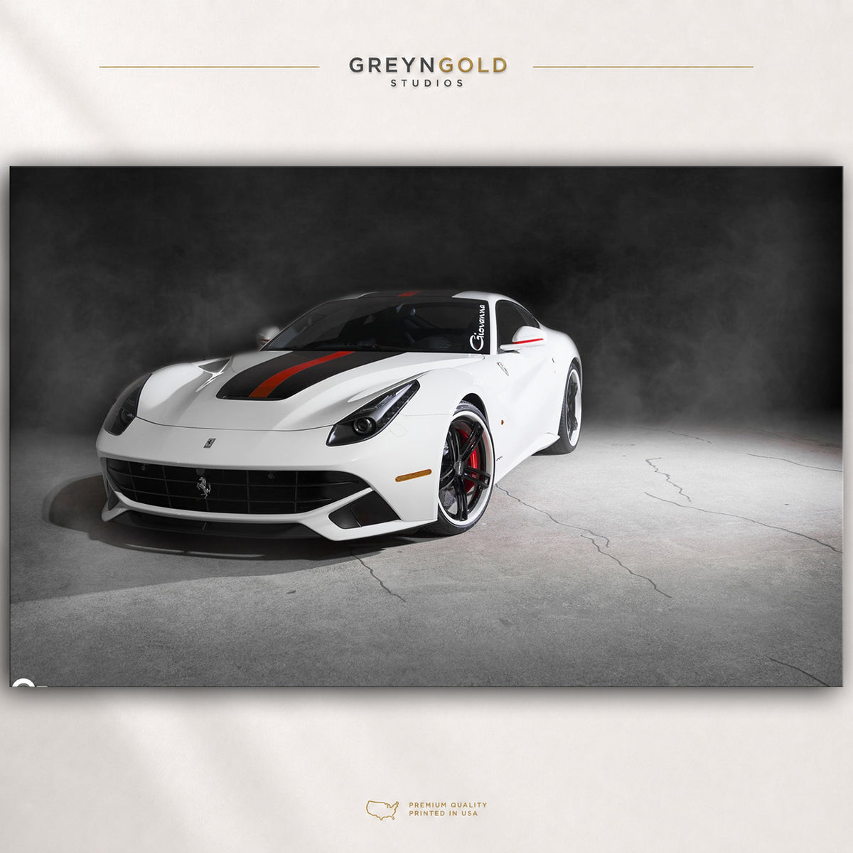 White Ferrari Super Car Wall Art – Luxury Sports Car Poster, Italian Automotive Print, Exotic Racing Car Decor, Garage Bedroom Man Cave Art Premium Poster Print - Pick Size