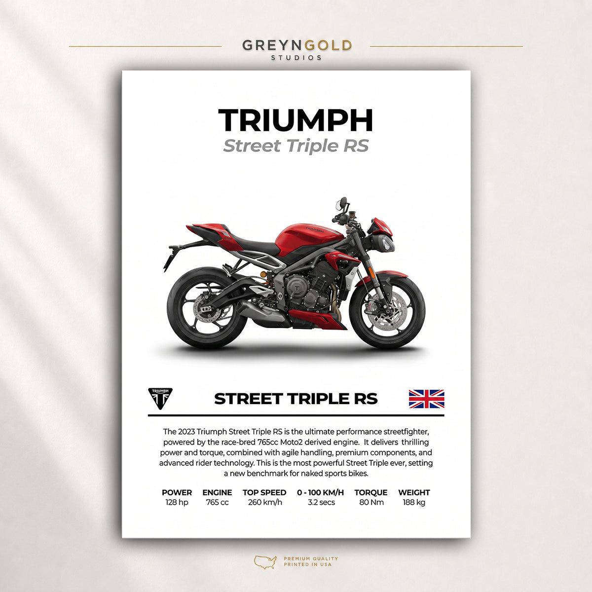 Triumph Street Triple RS Superbike Wall Art – British Sports Motorcycle Print, Racing Bike Decor, High Performance Motorbike Artwork, Garage Man Cave Biker Gift Premium Poster Print - Pick Size