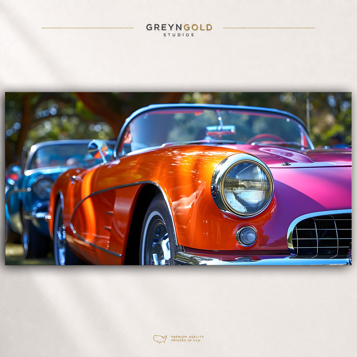 Colorful Classic Convertible Poster – Vintage Roadster Wall Art & Retro Sports Car Print, Garage Man Cave Decor Premium Poster Print - Pick Size