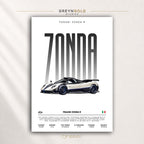 Pagani Zonda R Italian Sport Car Wall Art - Exotic Supercar Specification Print, Luxury Performance Car Decor, Racing Garage Art, Car Lover Gift Premium Poster Print - Pick Size