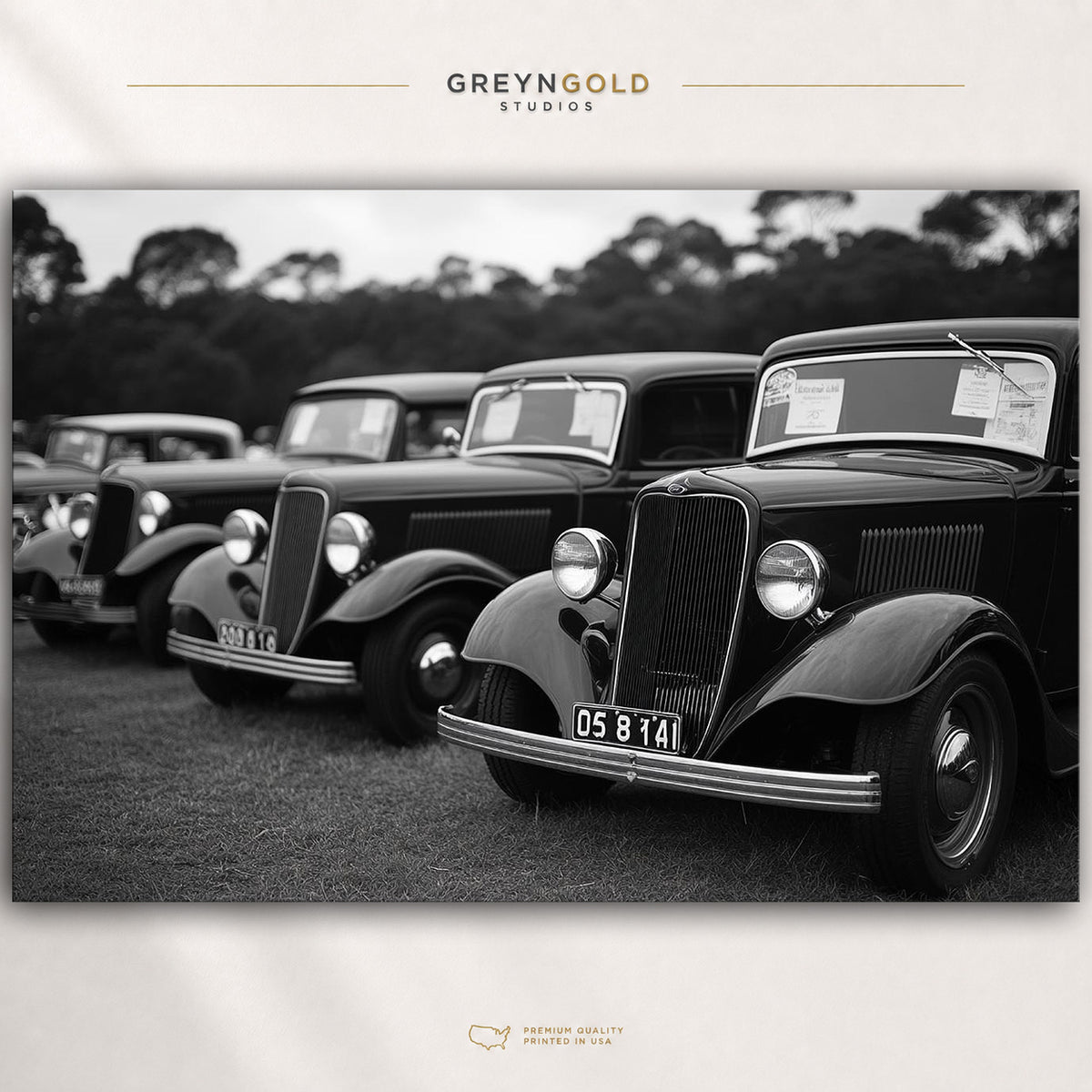 1930s Antique Car Poster – Black & White Vintage Automobile Wall Art & Classic Car Show Print, Garage Man Cave Decor Premium Poster Print - Pick Size