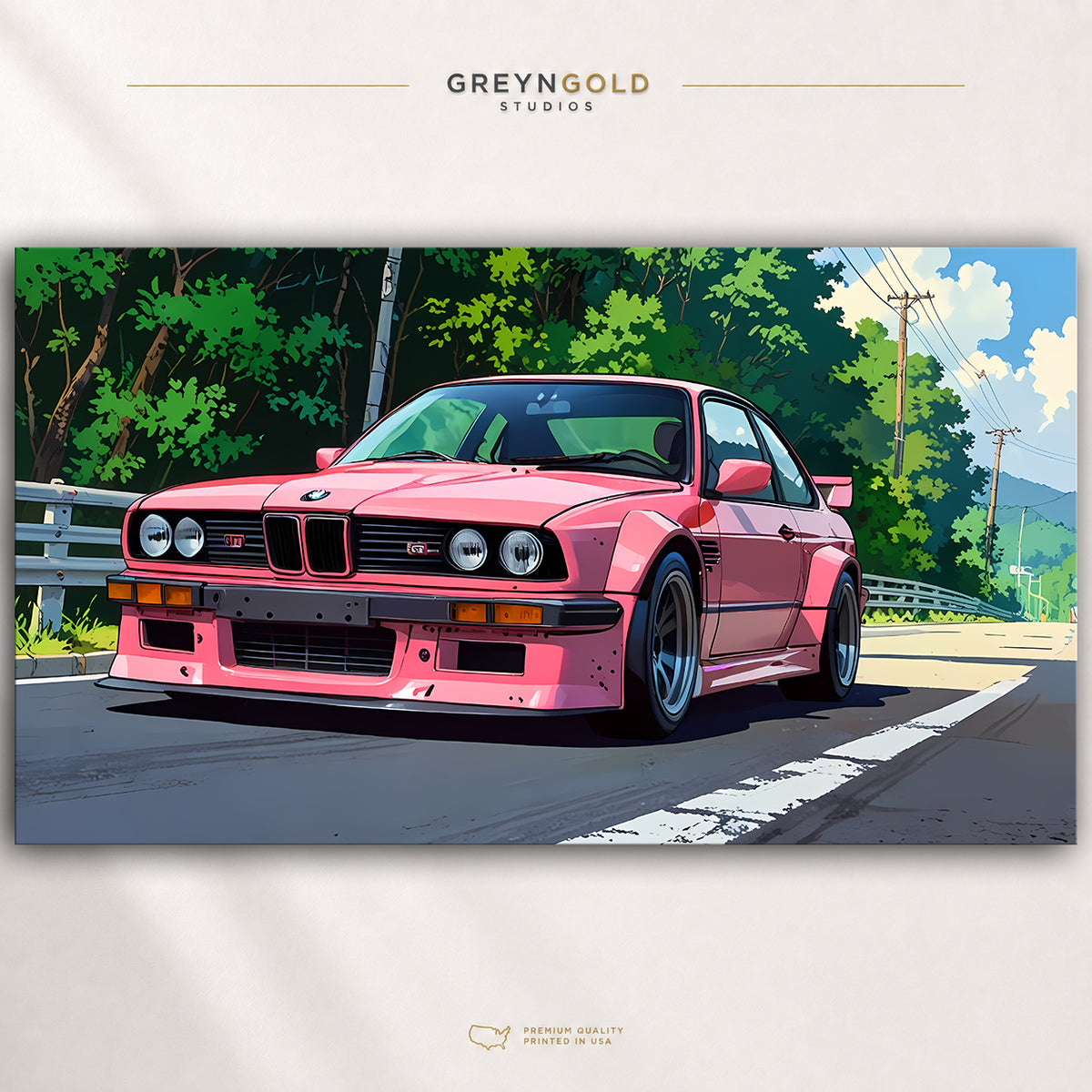 Pink BMW E30 Poster – Vintage Sports Car Wall Art, German Performance Car Print, Garage & Man Cave Decor Premium Poster Print - Pick Size