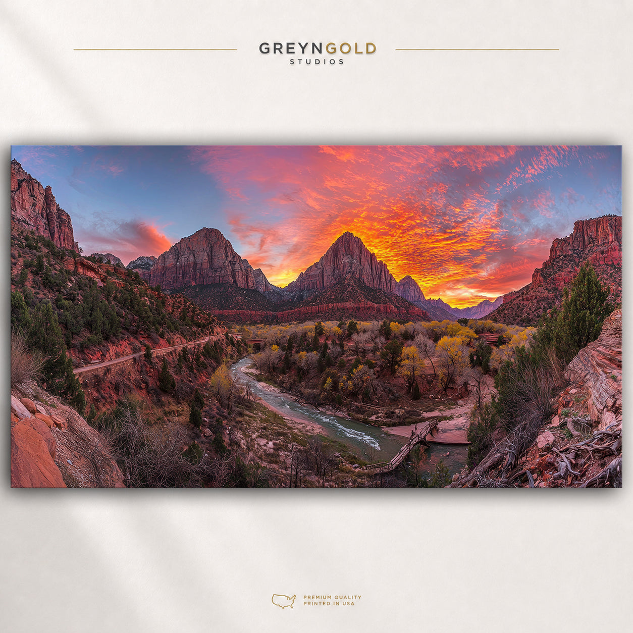 Zion National Park Sunset Poster – Utah USA Virgin River Canyon Wall Art, Red Rock Landscape Nature Print, Travel Decor Premium Poster Print - Pick Size