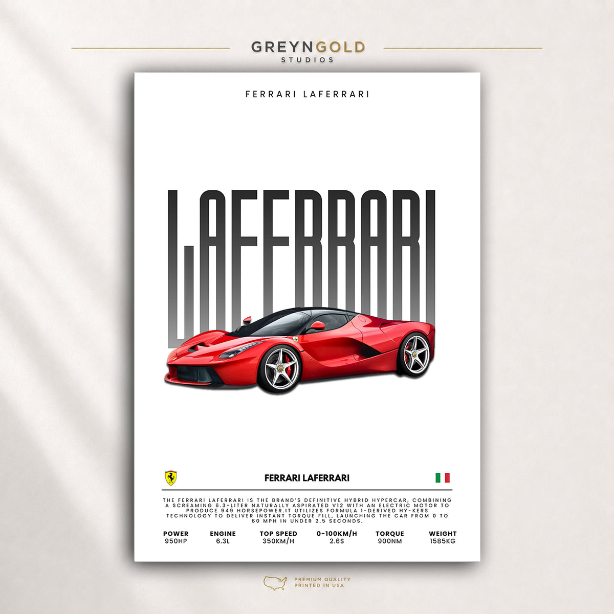 Ferrari LaFerrari Italian Super Car Wall Art, Red Sport Car Print, Luxury Performance Car Decor, Racing Garage Art, Car Lover Gift Premium Poster Print - Pick Size