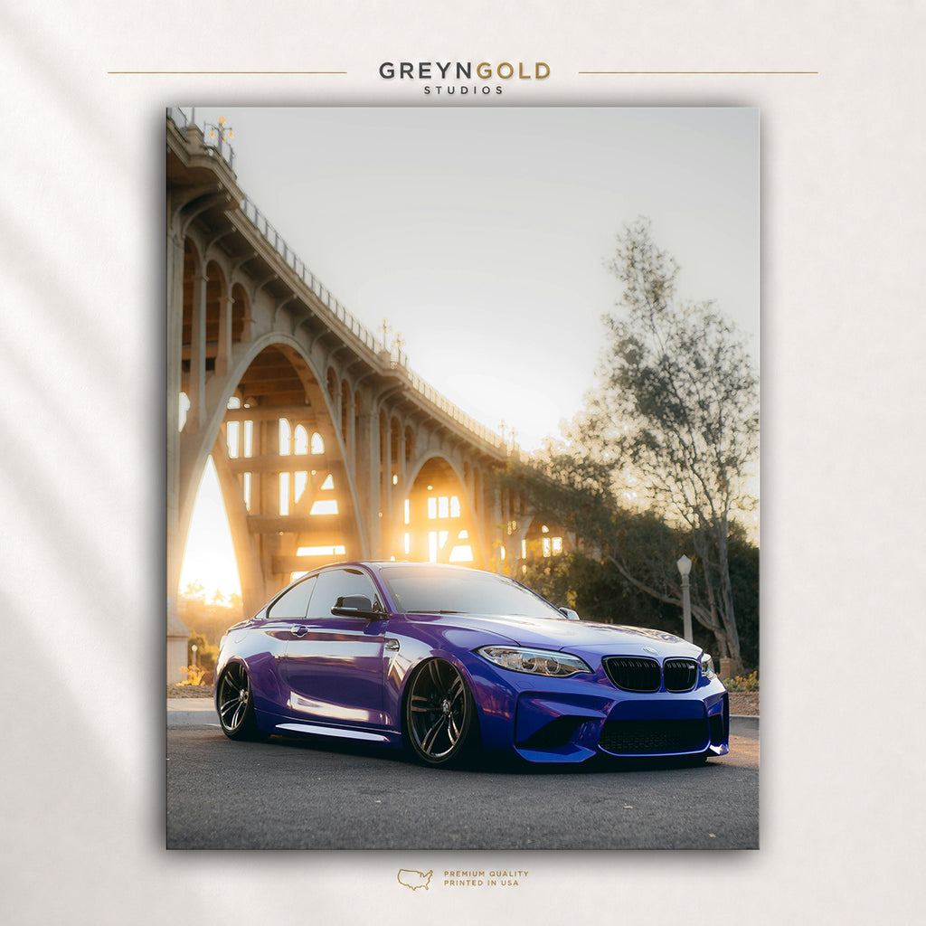 BMW M2 Automotive Poster – Blue Performance Car Wall Art, German Sports Coupe Garage Decor Premium Poster Print - Pick Size
