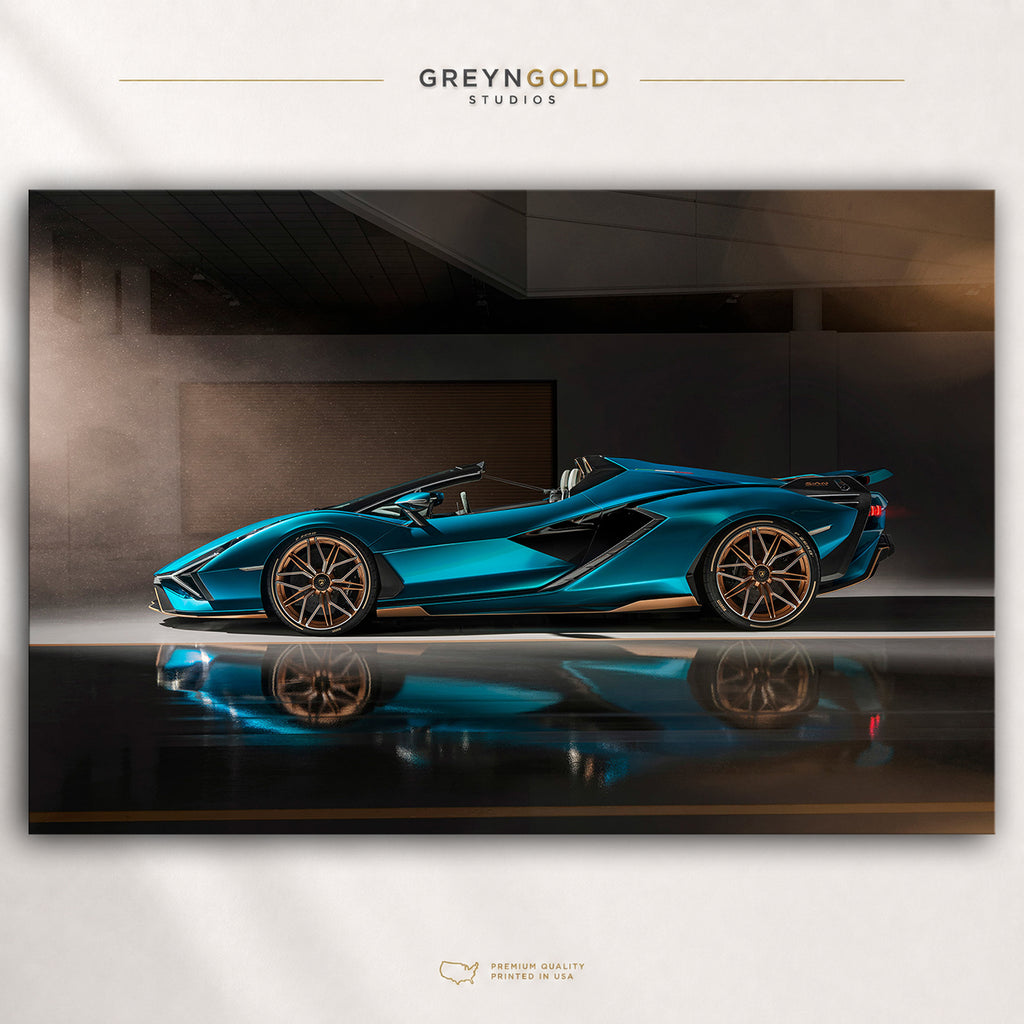 Lamborghini Sián Roadster Italian Supercar Poster - Blue Exotic Hypercar Wall Art, Luxury Sports Car Print, Automotive Man Cave Decor Premium Poster Print - Pick Size
