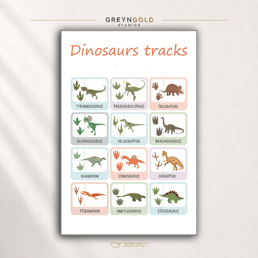 Dinosaurs Educational Poster for Kids - Prehistoric Animals Species Chart, Learning Wall Art, Bedroom Classroom Decor Premium Poster Print - Pick Size