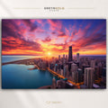 Chicago Skyline Sunset Poster - Lake Michigan Cityscape Wall Art, Chicago Travel Print, Modern Home & Office Decor Premium Poster Print - Pick Size