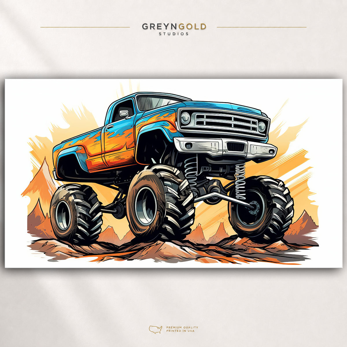 Monster Truck Art Print – Giant Wheel Off Road Truck Poster, Kids & Teen Room Decor Premium Poster Print - Pick Size