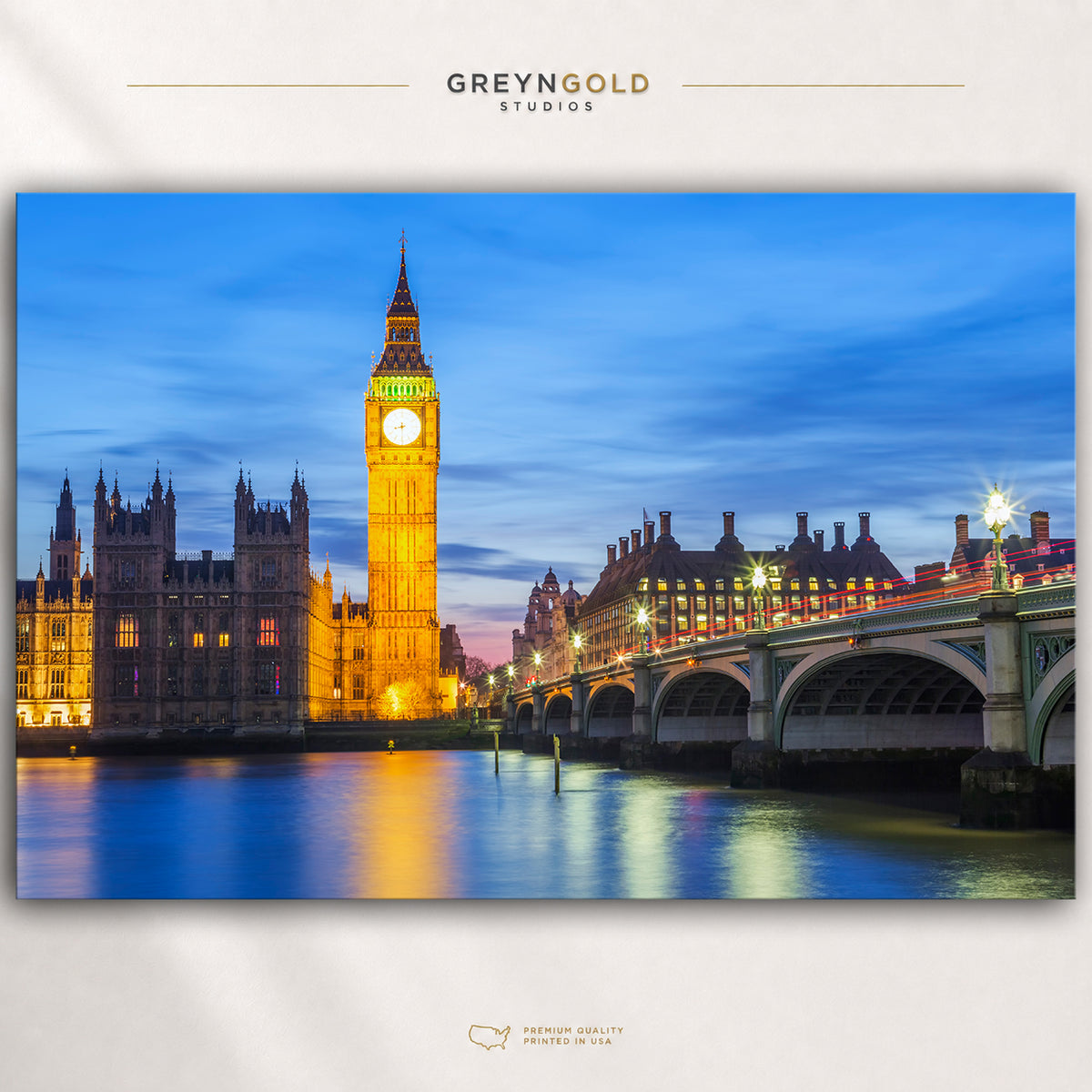 Big Ben London Poster – Houses of Parliament & Westminster Bridge Night Wall Art, UK Cityscape Travel Print Premium Poster Print - Pick Size
