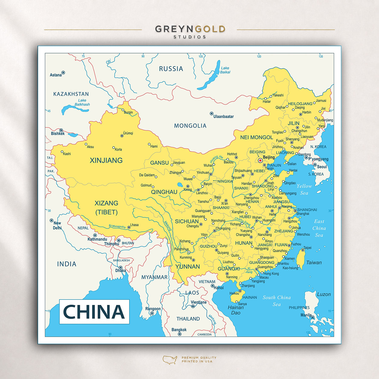 China Map Wall Art Poster, Educational Political Map of China, States & Cities Geography Print, Classroom Learning Decor, Kids Study Room Poster, Travel Map, Office & Home Decor Premium Poster Print - Pick Size