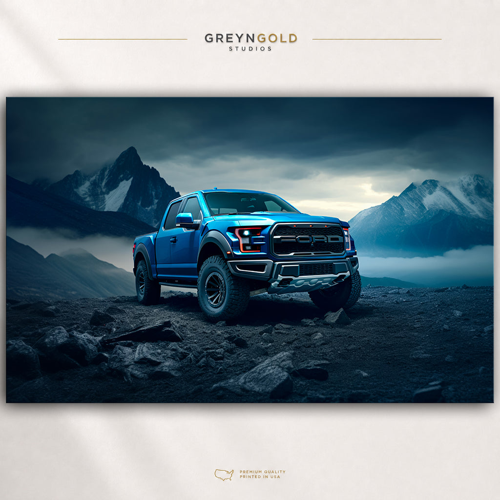 Ford F-150 Raptor Poster – Blue Off-Road Truck Wall Art, 4x4 Pickup Print, Automotive Decor, Man Cave Garage Wall Decor Premium Poster Print - Pick Size