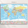 Political World Map with Flags Wall Art Poster – Detailed Countries, Cities & Continents Geography Print, Educational World Atlas Map, Classroom School Decor, Travel Office Wall Art, Kids Learning Poster Premium Poster Print - Pick Size (Copy)