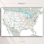 USA Road Map Wall Art Poster – United States Highways, Cities & States Map, Detailed American Travel Route Print, Geography Classroom Decor, Office Wall Art, US Road Trip Map Premium Poster Print - Pick Size