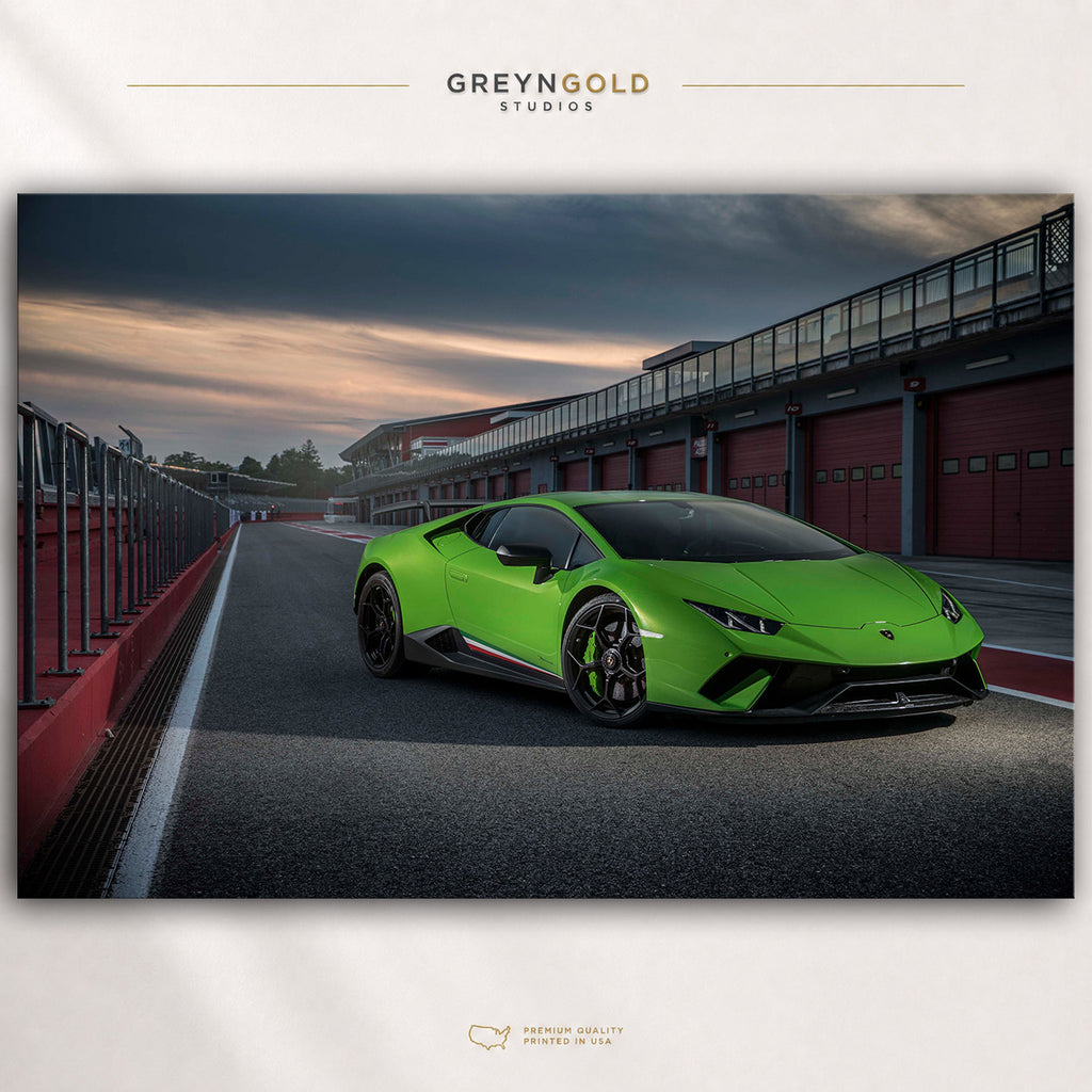 Lamborghini Huracan Performante Poster, Green Supercar Wall Art, Italian Sports Car Print, Racing Garage Decor, Luxury Automotive Car Art Premium Poster Print - Pick Size