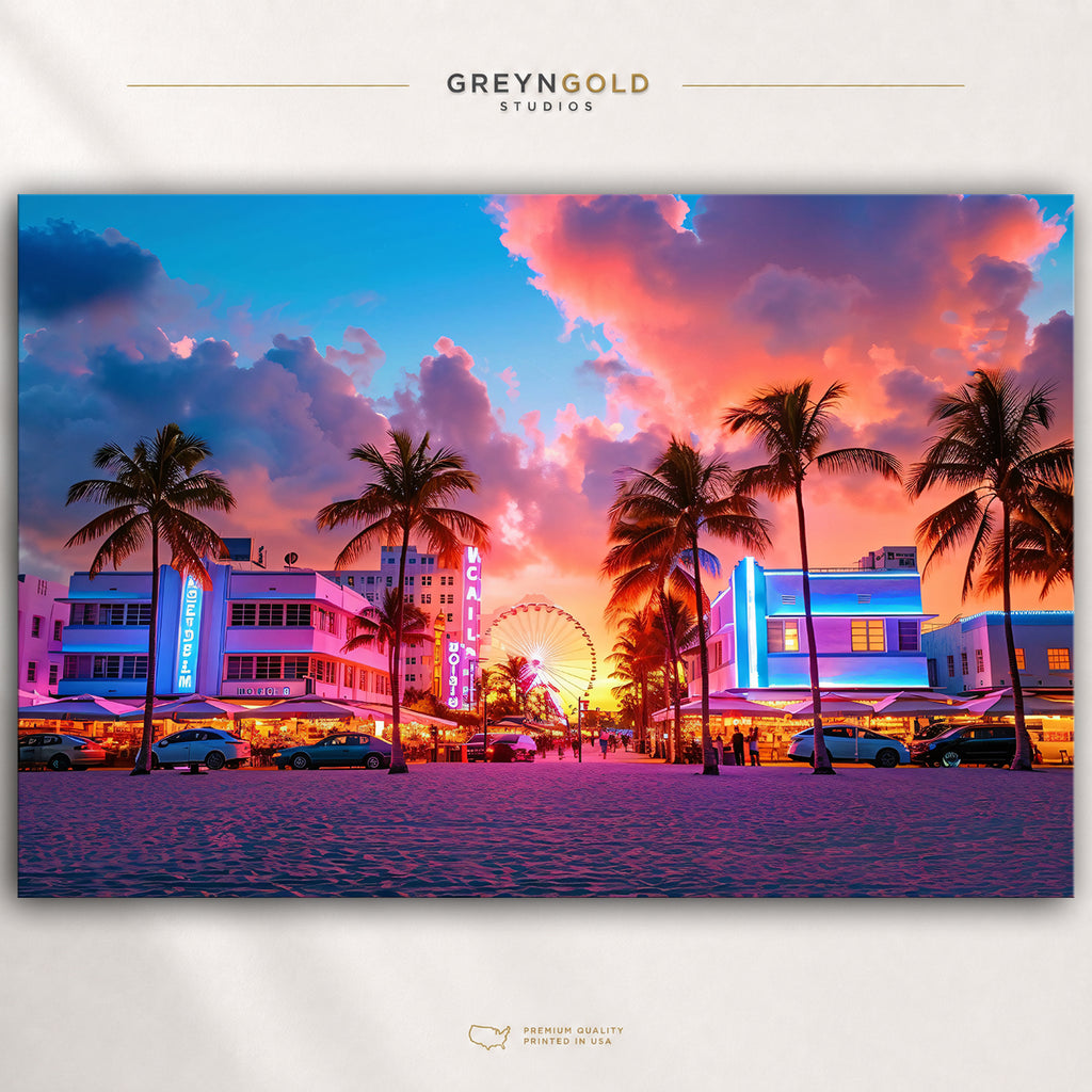 Miami Skyline Poster - Miami Florida Wall Art, Cityscape Travel Print, Modern Coastal Home Decor Premium Poster Print - Pick Size