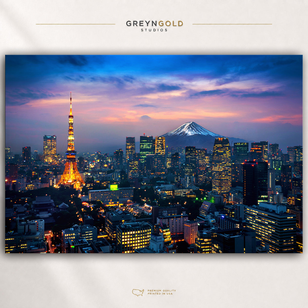 Tokyo Japan Skyline Poster – Mount Fuji & Tokyo Tower Cityscape Wall Art, Japanese Travel Print, Modern Urban Home Decor Premium Poster Print - Pick Size
