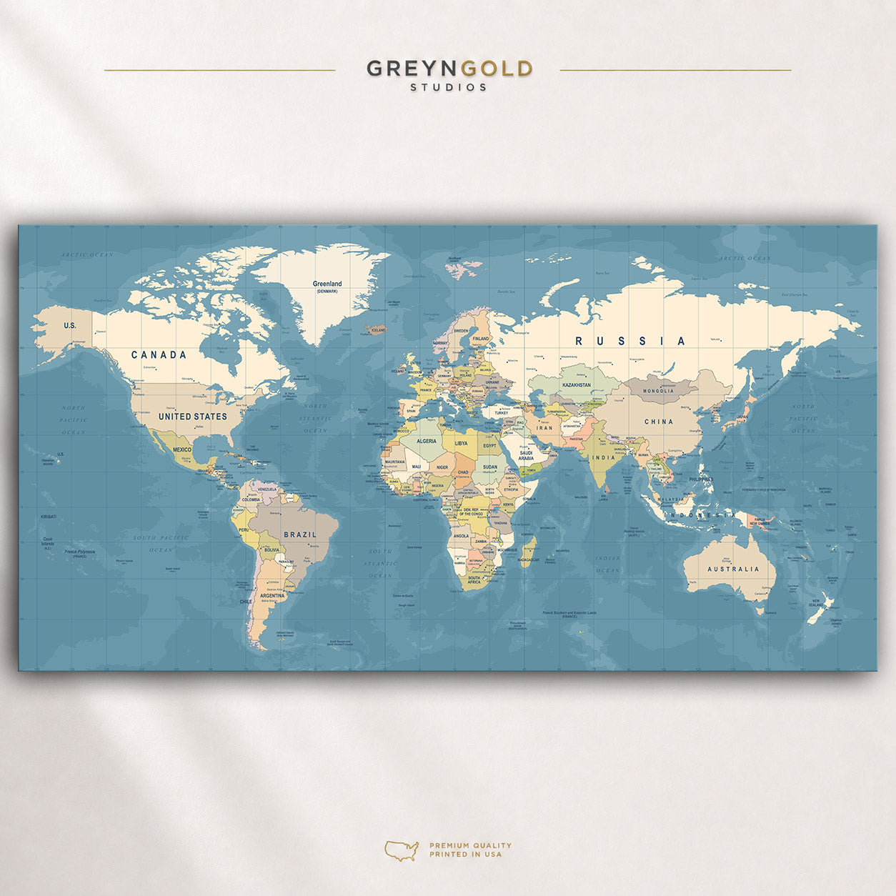 Detailed World Atlas Wall Art Poster – Political World Map, Educational Geography Map Print, Countries & Continents, Classroom Decor, Office Wall Art, Travel Map, Kids Learning Poster Premium Poster Print - Pick Size