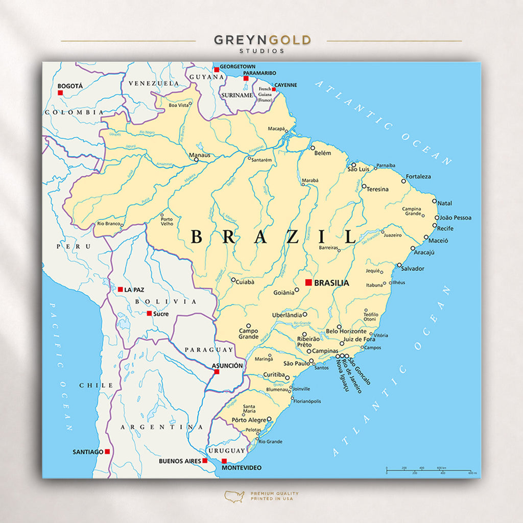 Brazil Map Wall Art Poster – Detailed Brazilian Country Map Print, South America Geography Decor, Educational Travel Poster, Modern Office Home Classroom Wall Art Premium Poster Print - Pick Size