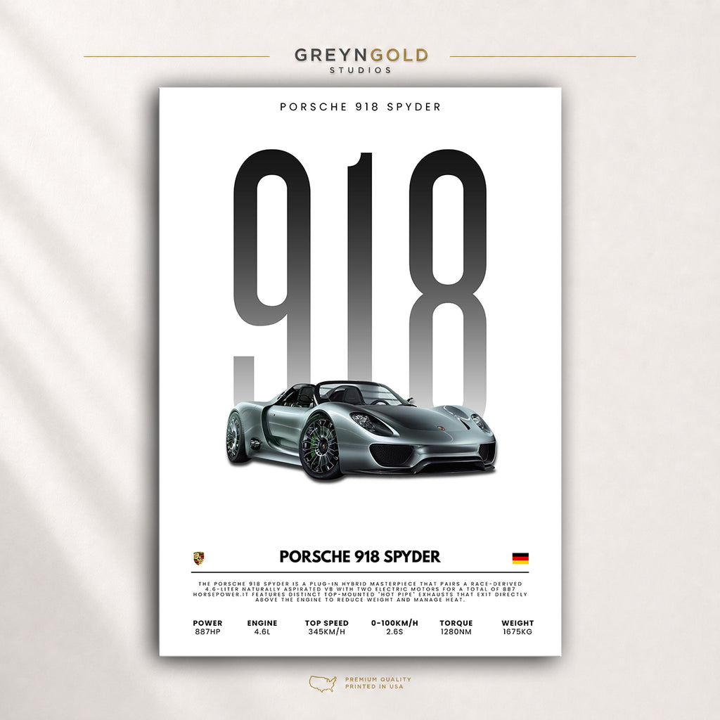 Porsche 918 Spyder Super Car Wall Art, Luxury Sports Car Decor, Racing Garage Art, Car Lover Gift Premium Poster Print - Pick Size