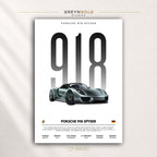 Porsche 918 Spyder Super Car Wall Art, Luxury Sports Car Decor, Racing Garage Art, Car Lover Gift Premium Poster Print - Pick Size